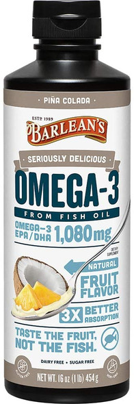 Barlean's Seriously Delicious Omega-3 Fish Oil Piña Colada 16 Oz