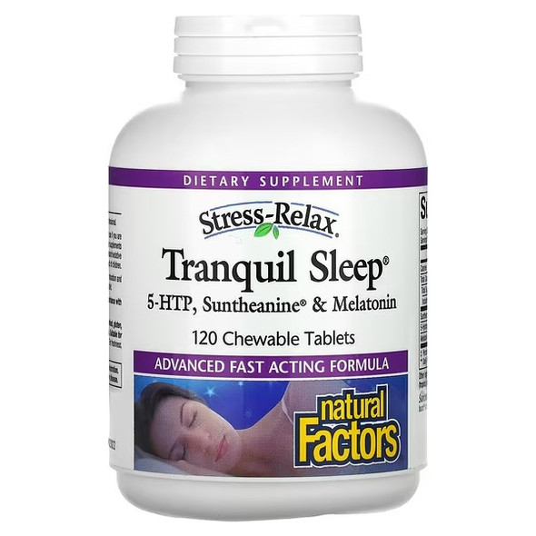 Natural Factors, Stress-Relax, Tranquil Sleep, 5-HTP, Suntheanine & Melatonin, 120 Chewable Tablets