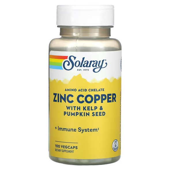 Solaray, Zinc Copper with Kelp & Pumpkin Seed, 100 VegCaps