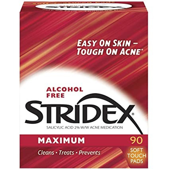 Stridex - Almohadillas para acné de uso diario (máxima resistencia, 90 piezas).