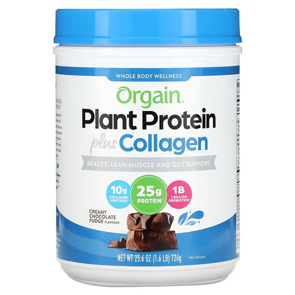 Orgain, Plant Protein Plus Collagen, Creamy Chocolate Fudge, 1.6 lb (726 g)