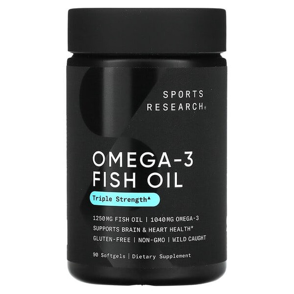 Sports Research, Omega-3 Fish Oil, Triple Strength, 1,250 mg, 90 Softgels Sports Research, Omega-3 Fish Oil, Triple Strength, 1,250 mg, 90 Softgels