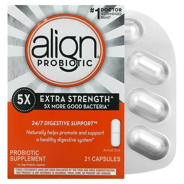 Align Probiotics, 24/7 Digestive Support, Probiotic Supplement, Extra Strength, 21 Capsules Align Probiotics, 24/7 Digestive Support, Probiotic Supplement, Extra Strength, 21 Capsules