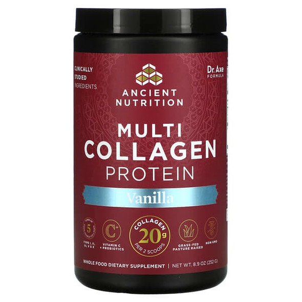 Dr. Axe / Ancient Nutrition, Multi Collagen Protein, Vanilla, 8.9 oz (252 g)