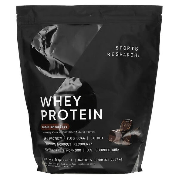 sports research whey protein, Whey Protein, Dutch Chocolate, 5 lbs (2.27 kg)