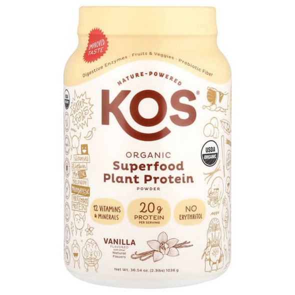 KOS, Organic Superfood Plant Protein Powder, Vanilla, 2.3 lbs (1,036 g) KOS, Organic Superfood Plant Protein Powder, Vanilla, 2.3 lbs (1,036 g)