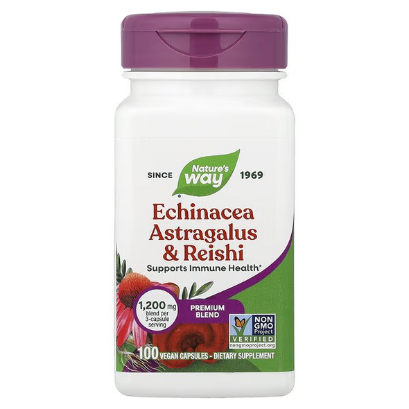 Nature's Way Echinacea Astragalus And Reishi Adaptogenic Mushroom Premium Blend Vegan Capsules