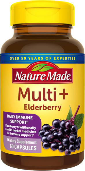Nature Made Multi + Elderberry Capsules, Multivitamin for Daily Immune Support, One Per Day Multivitamin, 60 Count Nature Made Multi + Elderberry Capsules, Multivitamin for Daily Immune Support, One Per Day Multivitamin, 60 Count