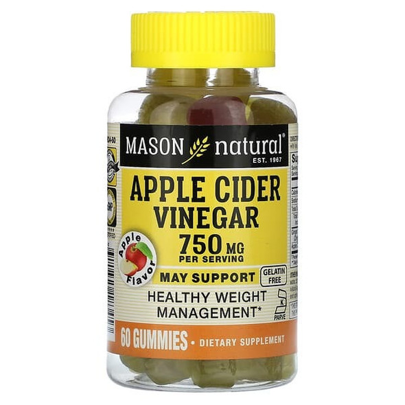 Mason Natural, Apple Cider Vinegar, Apple, 750 mg, 60 Gummies (250 mg per Gummy)