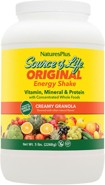 Natures Plus Source of Life Energy Shake, Creamy Granola - 5 lbs - Provides 13g Complete Protein, Vitamins & Minerals - Non-GMO, Gluten Free, Vegetarian - 58 Total Servings
