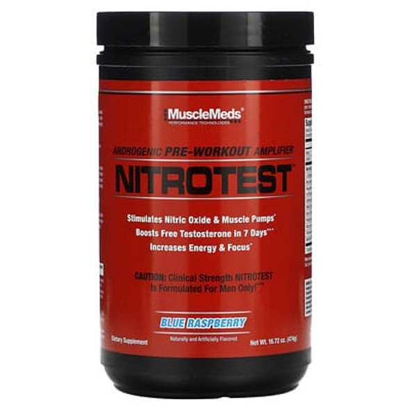 MuscleMeds, Nitrotest, Androgenic Pre-Workout Amplifier, Blue Raspberry, 16.72 oz (474 g)