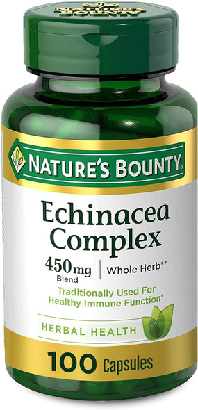 Nature's Bounty Echinacea Complex, Herbal Supplement, Supports immune Health, 450 mg, 100 Capsules