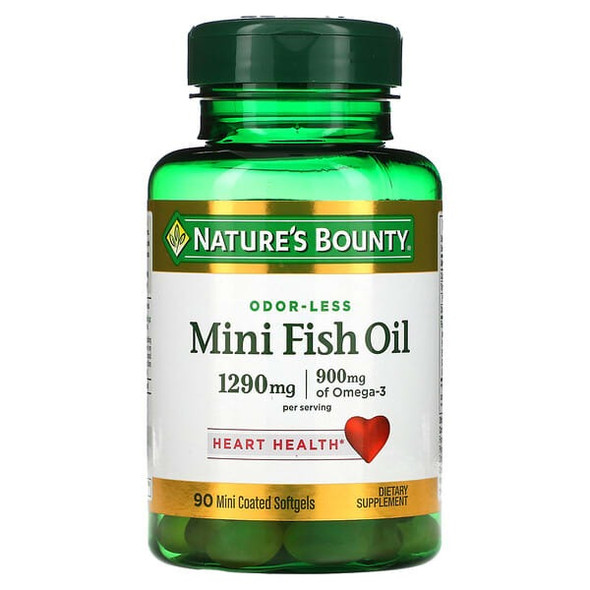 Nature's Bounty, Odor-Less Mini Fish Oil, 1,290 mg, 90 Mini Coated Softgels (645 mg per Softgel)