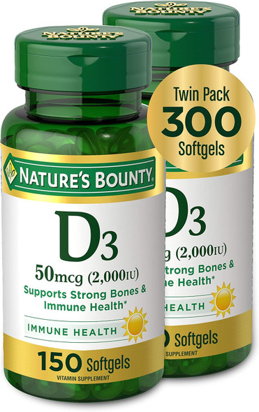 Nature's Bounty Vitamin D3, Vitamin Supplement, Supports Immune System and Bone Health, 50mcg, 2000IU,150 Count