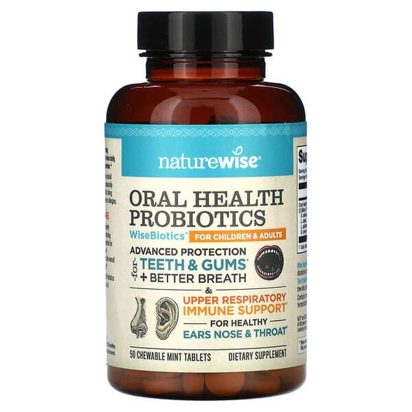 NatureWise, Oral Health Probiotics, For Children and Adults, Mint, 50 Chewable Tablets
