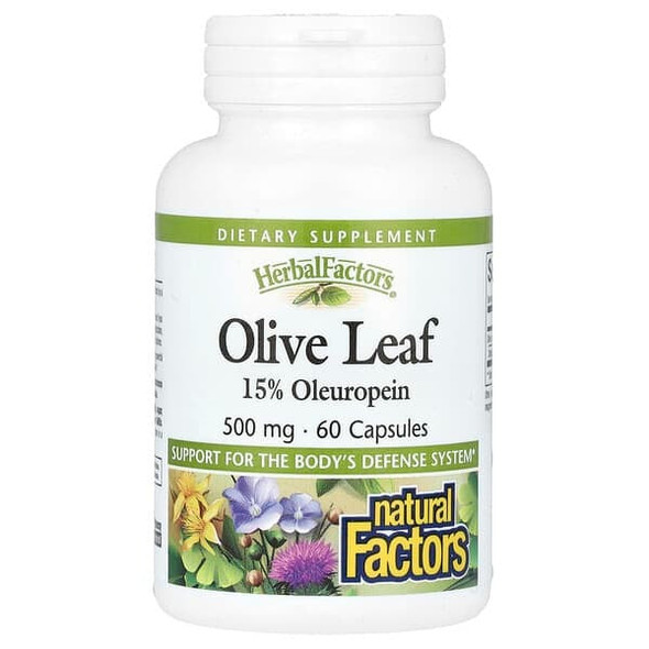 Natural Factors, HerbalFactors, Olive Leaf, 500 mg, 60 Capsules