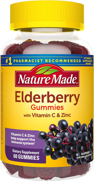 Nature Made Elderberry with Vitamin C and Zinc, Dietary Supplement for Immune Support, 60 Elderberry Gummies, 30 Day Supply Nature Made Elderberry with Vitamin C and Zinc, Dietary Supplement for Immune Support, 60 Elderberry Gummies, 30 Day Supply