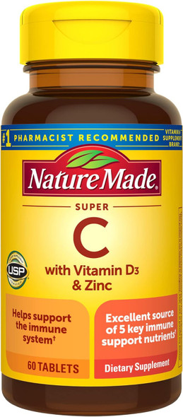 Nature Made Super C with Vitamin D3 and Zinc, Dietary Supplement for Immune Support, 60 Tablets, 60 Day Supply Nature Made Super C with Vitamin D3 and Zinc, Dietary Supplement for Immune Support, 60 Tablets, 60 Day Supply