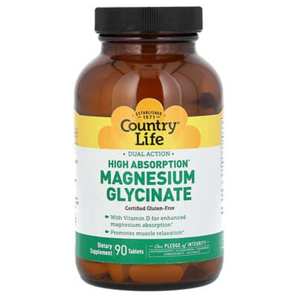 Country Life, High Absorption Dual Action Magnesium Glycinate, 90 Tablets