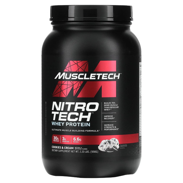 Cookies and Cream, 2 lbs, Nitro Tech, 100% Whey Gold - Muscletech Cookies and Cream, 2 lbs, Nitro Tech, 100% Whey Gold - Muscletech