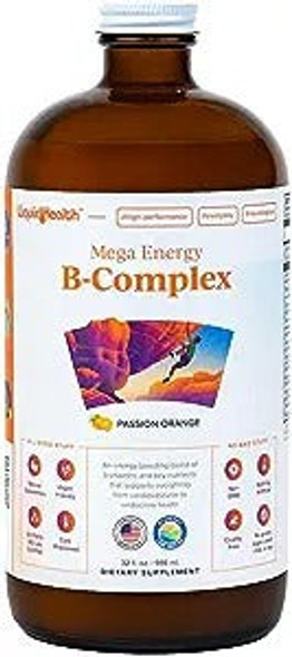 LIQUIDHEALTH 32 Oz Vitamin B Complex Liquid Multivitamin for Women & Men, Super B Complex, Mega B Vitamins Energy Supplement with B1, B2, B3, B5, B6, Methyl B12 Liquid, Folate & Biotin