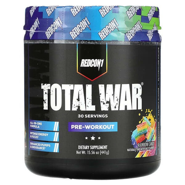 Redcon1, Total War, Pre-Workout, Rainbow Candy, 15.56 oz (441 g) Redcon1, Total War, Pre-Workout, Rainbow Candy, 15.56 oz (441 g)