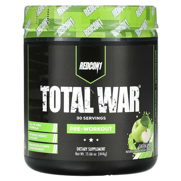 Redcon1, Total War, Pre-Workout, Green Apple, 15.66 oz (444 g) Redcon1, Total War, Pre-Workout, Green Apple, 15.66 oz (444 g)