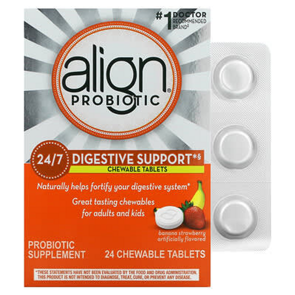 Align Probiotics Digestive Support, Banana Strawberry, 24 Chewable Tablets