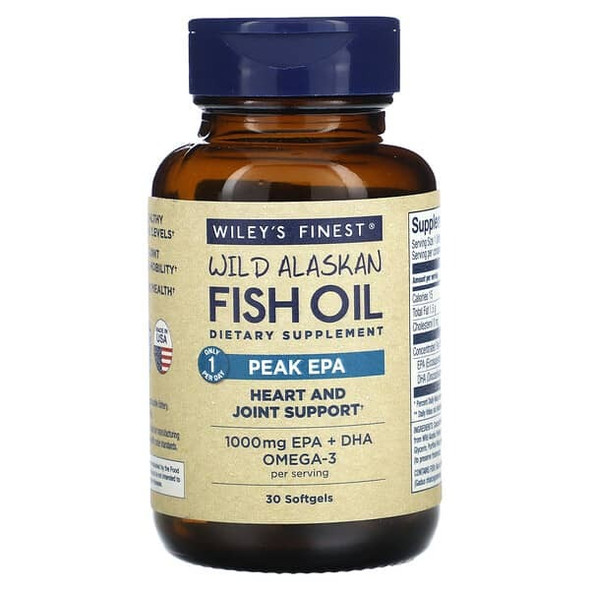 Wiley's Finest, Wild Alaskan Fish Oil, Peak EPA, 30 Softgels Wiley's Finest, Wild Alaskan Fish Oil, Peak EPA, 30 Softgels