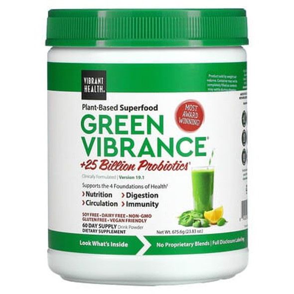 Vibrant Health Green Vibrance, +25 Billion Probiotics, Version 19.1, 23.83 oz (675.6 g) Vibrant Health Green Vibrance, +25 Billion Probiotics, Version 19.1, 23.83 oz (675.6 g)
