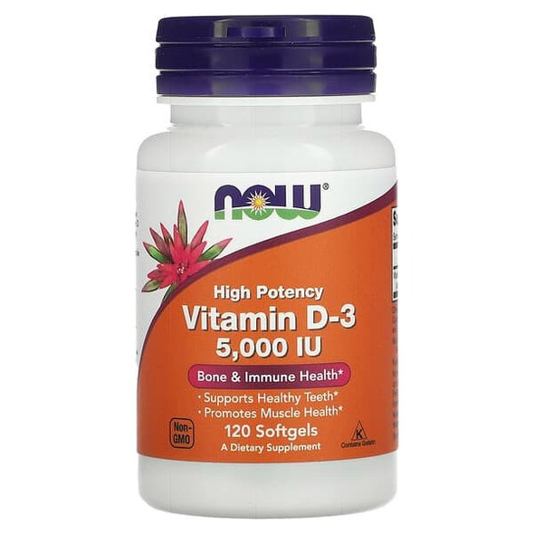 now foods vitamin d3, High Potency, 5,000 IU, 120 Softgels