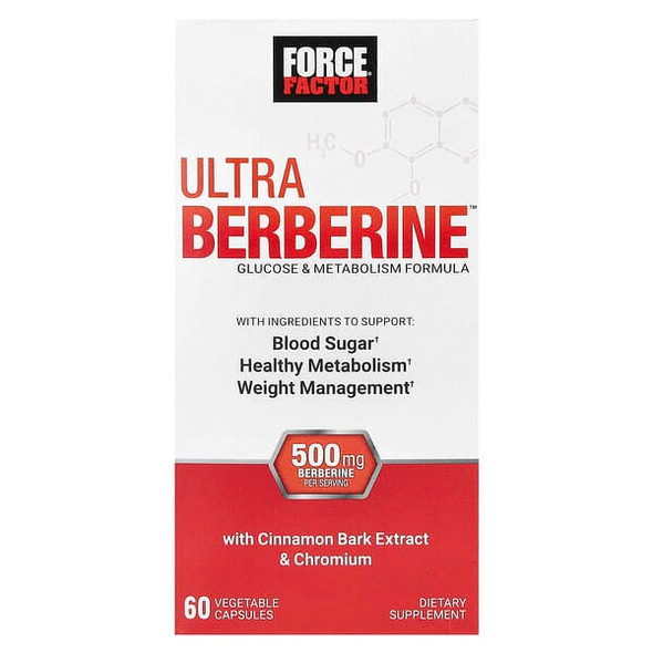 Force Factor, Ultra Berberine, Glucose & Metabolism Formula, 500 mg, 60 Vegetable Capsules (250 mg Per Capsule)