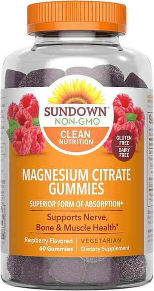 Sundown Magnesium Citrate Gummies, Raspberry Flavored, Supports Nerve, Bone & Muscle, 60 gummies Sundown Magnesium Citrate Gummies, Raspberry Flavored, Supports Nerve, Bone & Muscle, 60 gummies