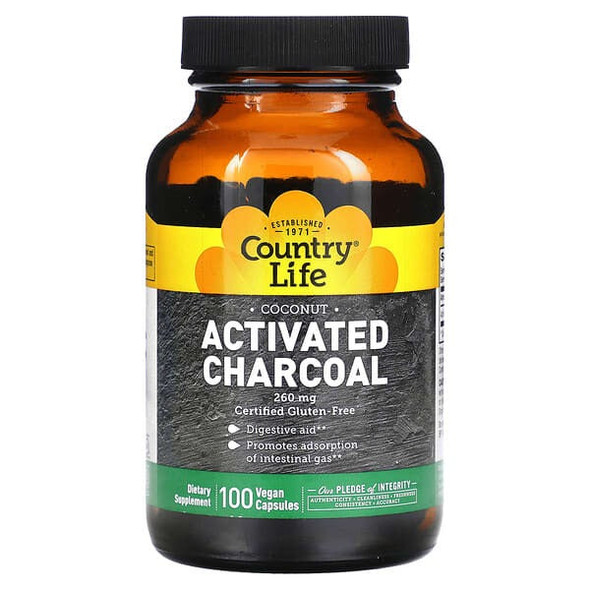 Country Life Activated Charcoal, 260 mg, 100 Vegan Capsules