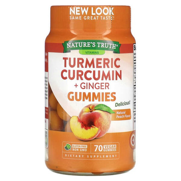 Nature's Truth Turmeric, Curcumin + Ginger, Natural Peach, 70 Vegan Gummies