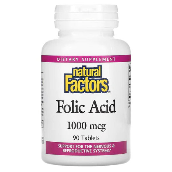 Natural Factors, Folic Acid, 1,000 mcg, 90 Tablets Natural Factors, Folic Acid, 1,000 mcg, 90 Tablets