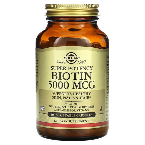 Solgar, Biotin, 5,000 mcg, 100 Vegetable Capsules Solgar, Biotin, 5,000 mcg, 100 Vegetable Capsules