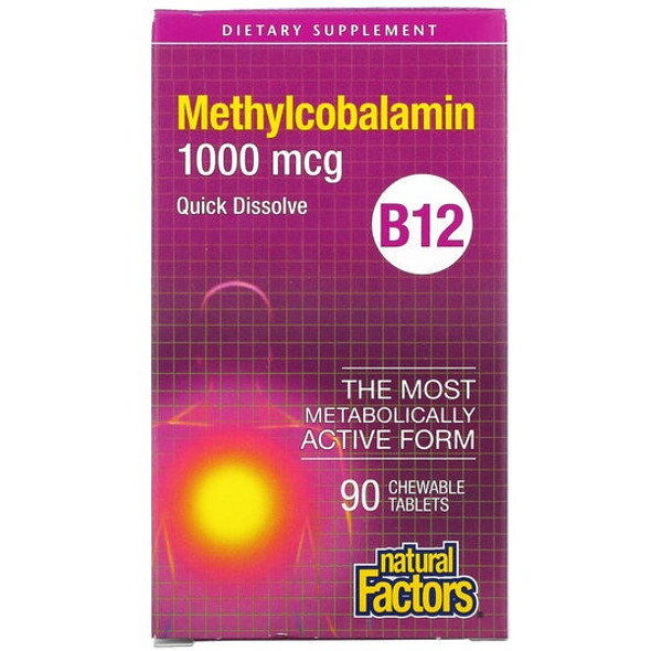 Natural Factors, B12, Methylcobalamin, 1,000 mcg, 90 Chewables Natural Factors, B12, Methylcobalamin, 1,000 mcg, 90 Chewables