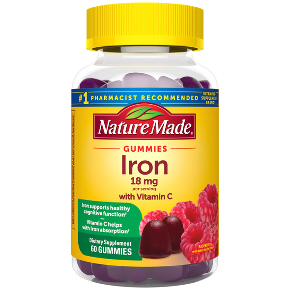 Nature Made Iron Supplement 18mg Per Serving with Vitamin C Gummies - Raspberry Flavored - 60ct Nature Made Iron Supplement 18mg Per Serving with Vitamin C Gummies - Raspberry Flavored - 60ct