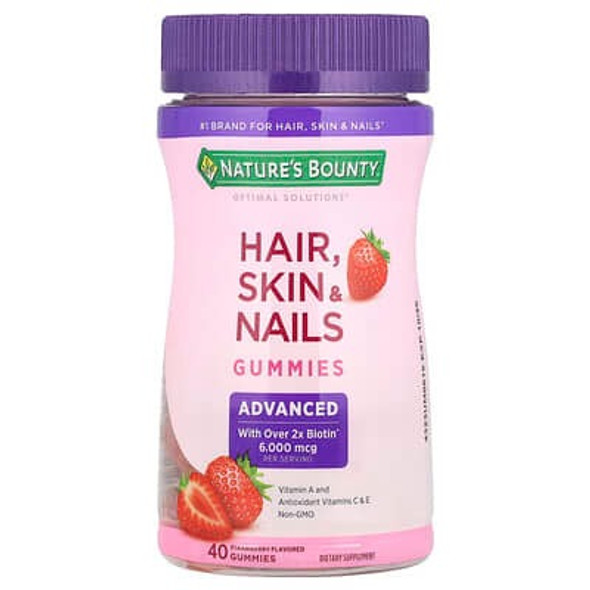 Nature's Bounty, Optimal Solutions®, Hair, Skin & Nails Gummies, Strawberry, 40 Gummies Nature's Bounty, Optimal Solutions®, Hair, Skin & Nails Gummies, Strawberry, 40 Gummies