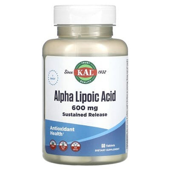KAL, Alpha Lipoic Acid, 600 mg, 60 Tablets KAL, Alpha Lipoic Acid, 600 mg, 60 Tablets