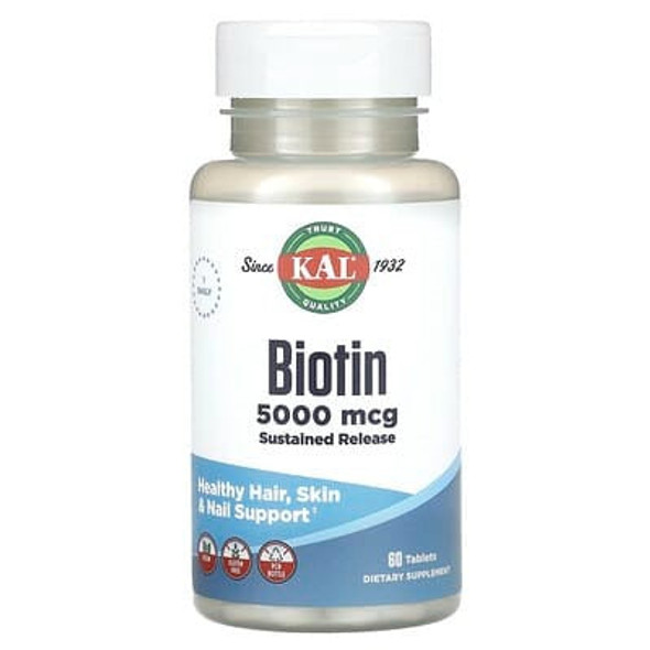 KAL, Biotin, Sustained Release, 5,000 mcg, 60 Tablets