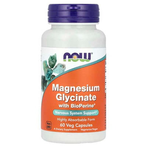 NOW Foods, Magnesium Glycinate With BioPerine®, 60 Veg Capsules NOW Foods, Magnesium Glycinate With BioPerine®, 60 Veg Capsules