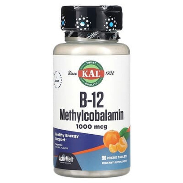 KAL, B-12 Methylcobalamin, Tangerine, 1,000 mcg, 90 Micro Tablets