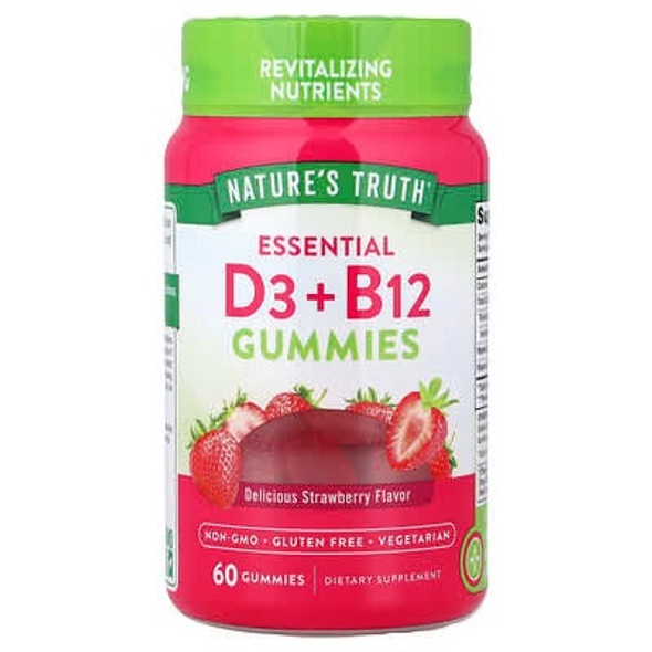 Nature's Truth Essential D3, + B12 Gummies, Strawberry, 60 Gummies Nature's Truth Essential D3, + B12 Gummies, Strawberry, 60 Gummies