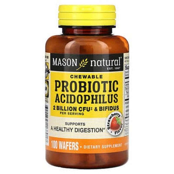 Mason Natural, Chewable Probiotic Acidophilus & Bifidus, Strawberry, 2 Billion CFU, 100 Wafers