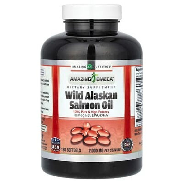 Amazing Nutrition, Wild Alaskan Salmon Oil, 180 Softgels (1,000 Per Softgel) Amazing Nutrition, Wild Alaskan Salmon Oil, 180 Softgels (1,000 Per Softgel)