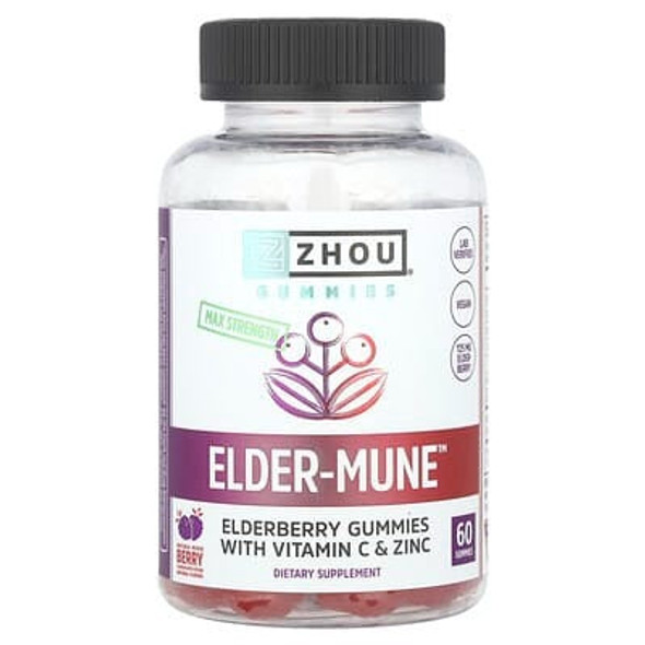 Zhou Nutrition, Elder-Mune, Max Strength, Natural Mixed Berry, 60 Gummies
