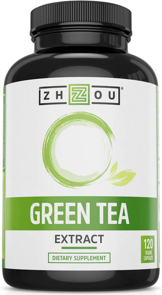 Zhou Nutrition Green Tea Extract Supplement - Green Tea & ECGC for Women & Men, Clean Caffeine Energy, Antioxidant Support, 500mg Per Serving - 120 Vegan Friendly Capsules