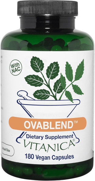 Vitanica OvaBlend - Ovarian Health & Hormone Balance for Women - Endocrine Support Supplement with Sarsaparilla Root & NAC - Herbal Dietary Supplement for Women - Pro Logo - 180 Vegan Caps